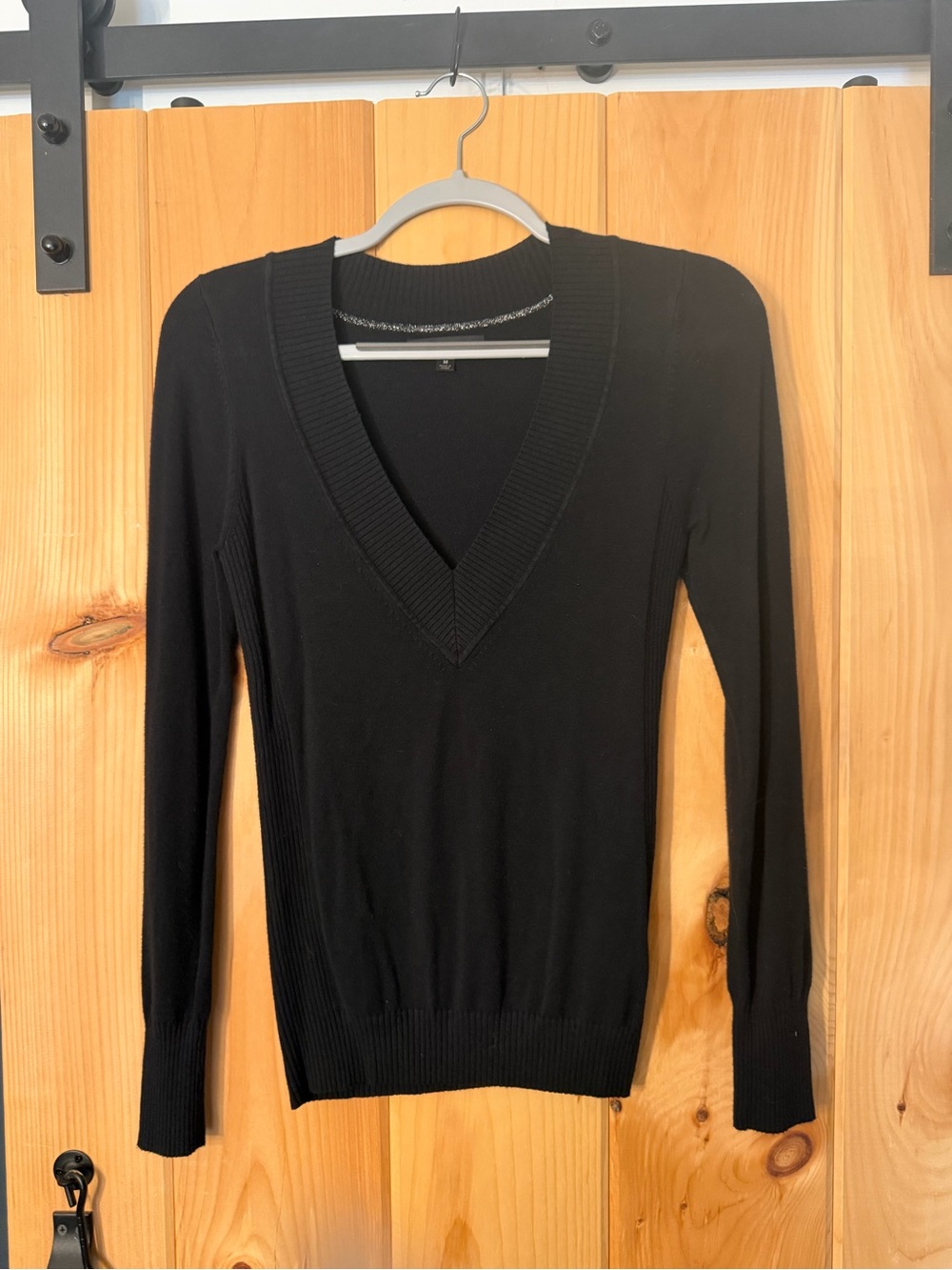 Express Black V-Neck Sweater - Slim Fit Rib Trim - Picture 8 of 10